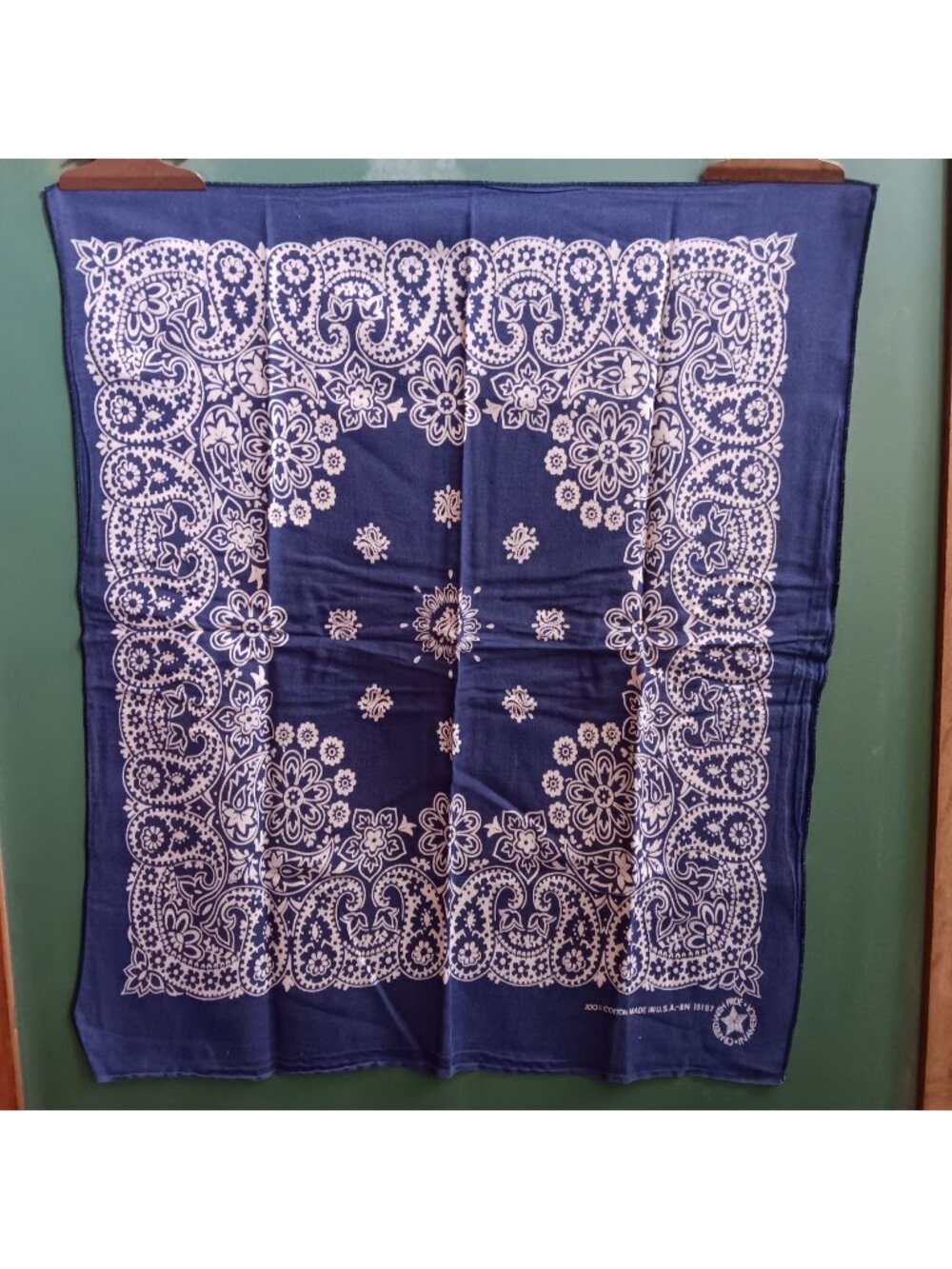 19x21 Vintage Western Cowboy Hanky Bandana Blue 15187 Pattern 100% Cotton USA